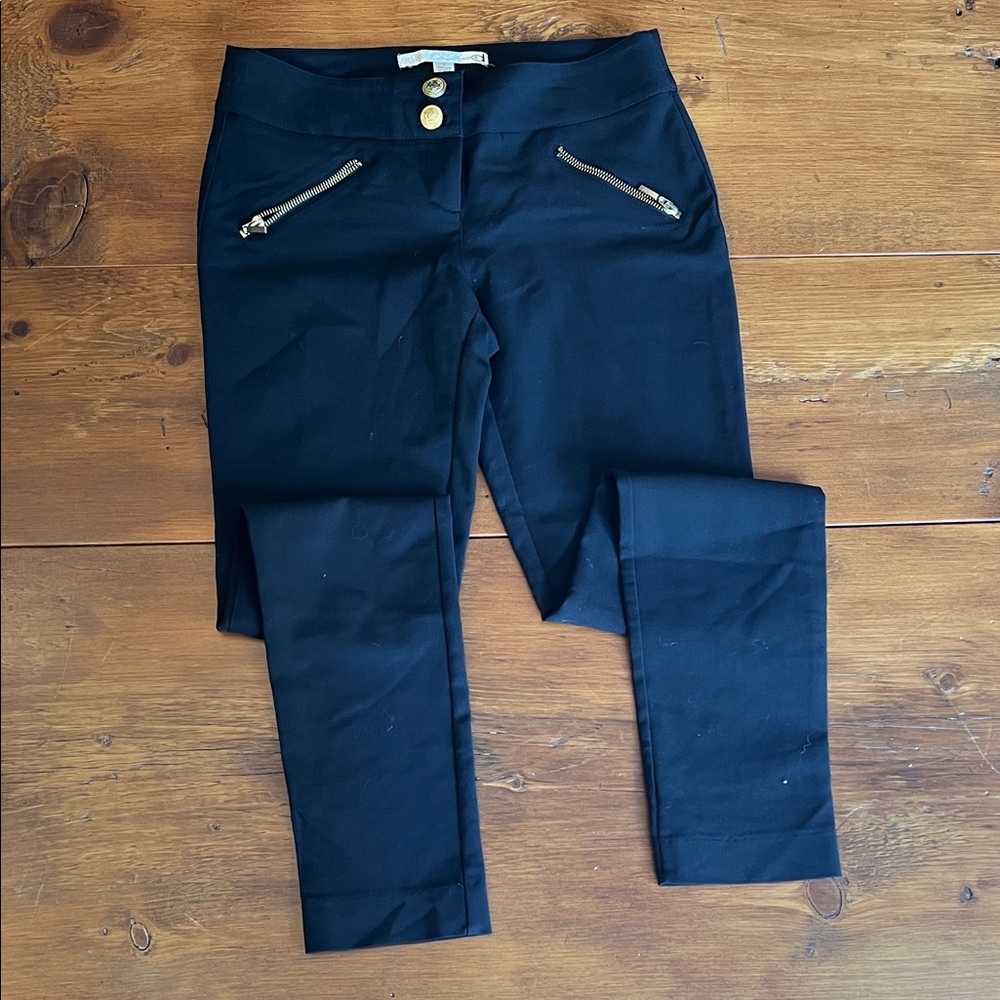Dynamite Navy Cropped Pants with Gold Button Accents